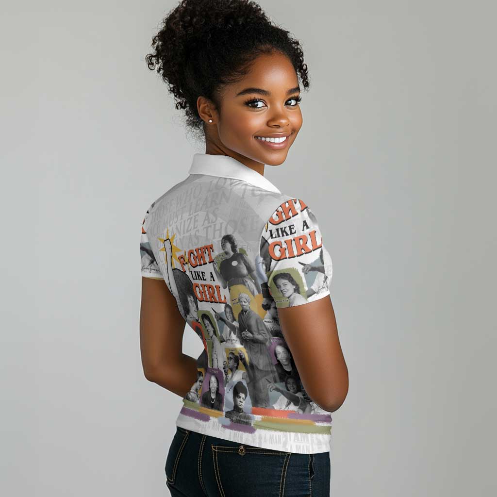 Black History Fight Like A Girl Women Polo Shirt African Feminist Icons and Bold Retro Art Style - African Pride