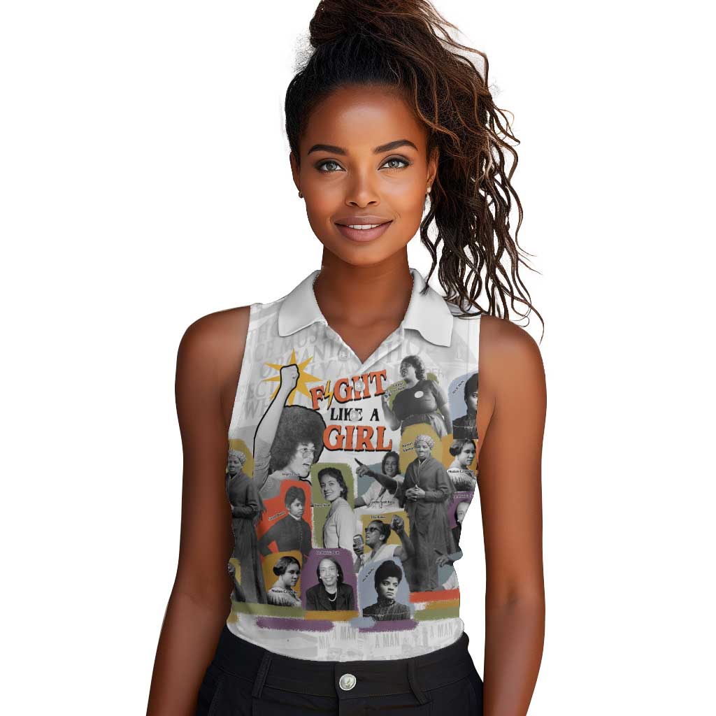 Black History Fight Like A Girl Women Sleeveless Polo Shirt African Feminist Icons and Bold Retro Art Style - African Pride