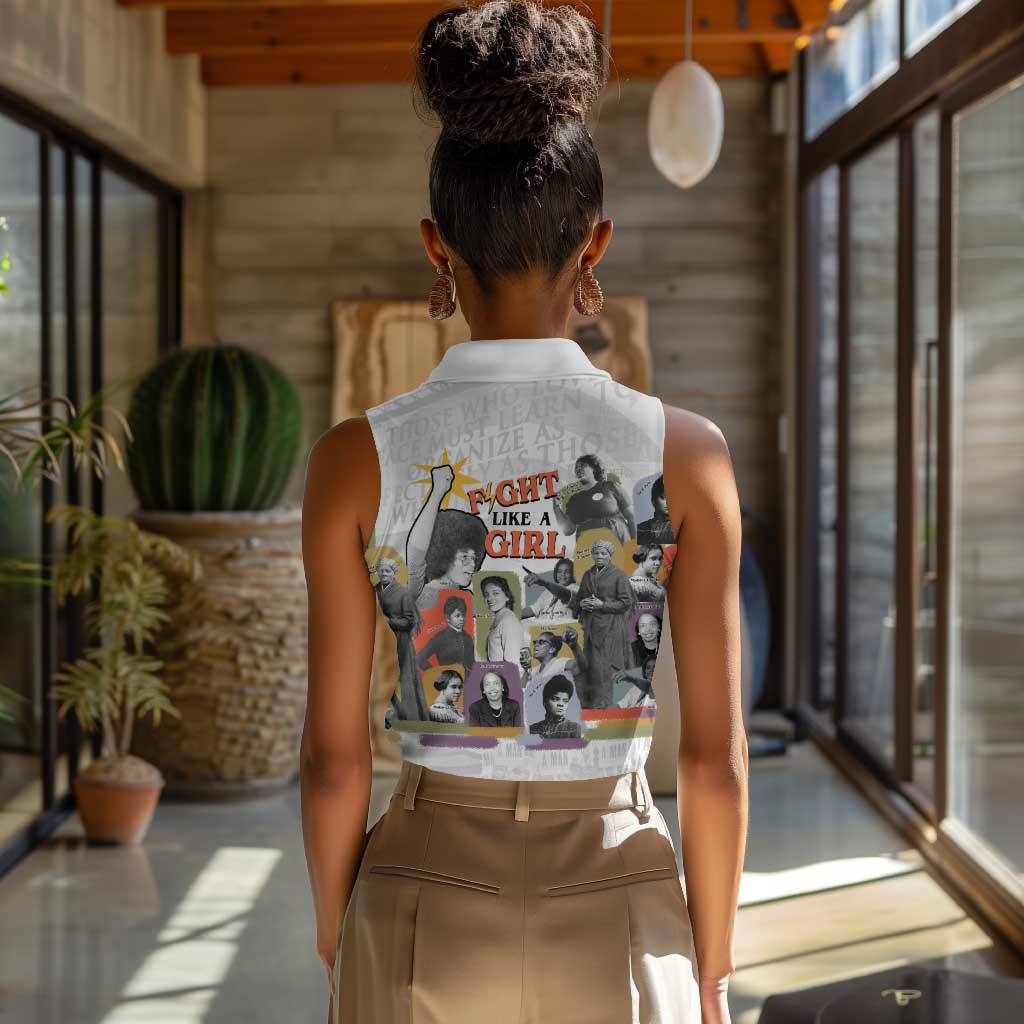 Black History Fight Like A Girl Women Sleeveless Polo Shirt African Feminist Icons and Bold Retro Art Style - African Pride