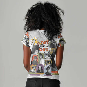 Black History Fight Like A Girl Women V-Neck T-Shirt African Feminist Icons and Bold Retro Art Style - African Pride