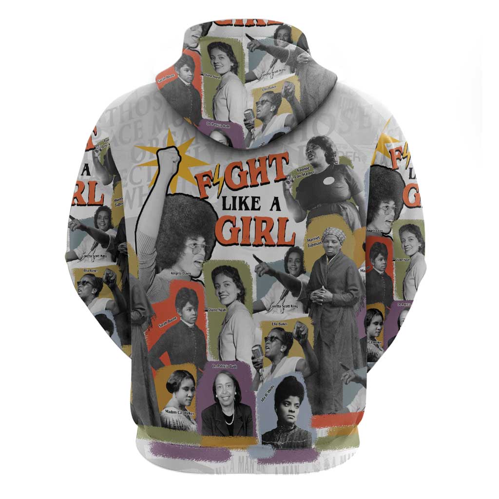 Black History Fight Like A Girl Zip Hoodie African Feminist Icons and Bold Retro Art Style - African Pride