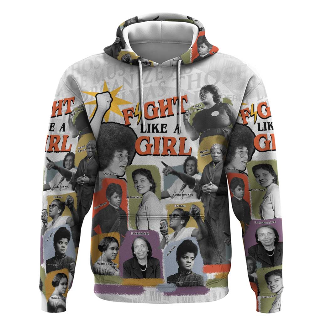 Black History Fight Like A Girl Zip Hoodie African Feminist Icons and Bold Retro Art Style - African Pride