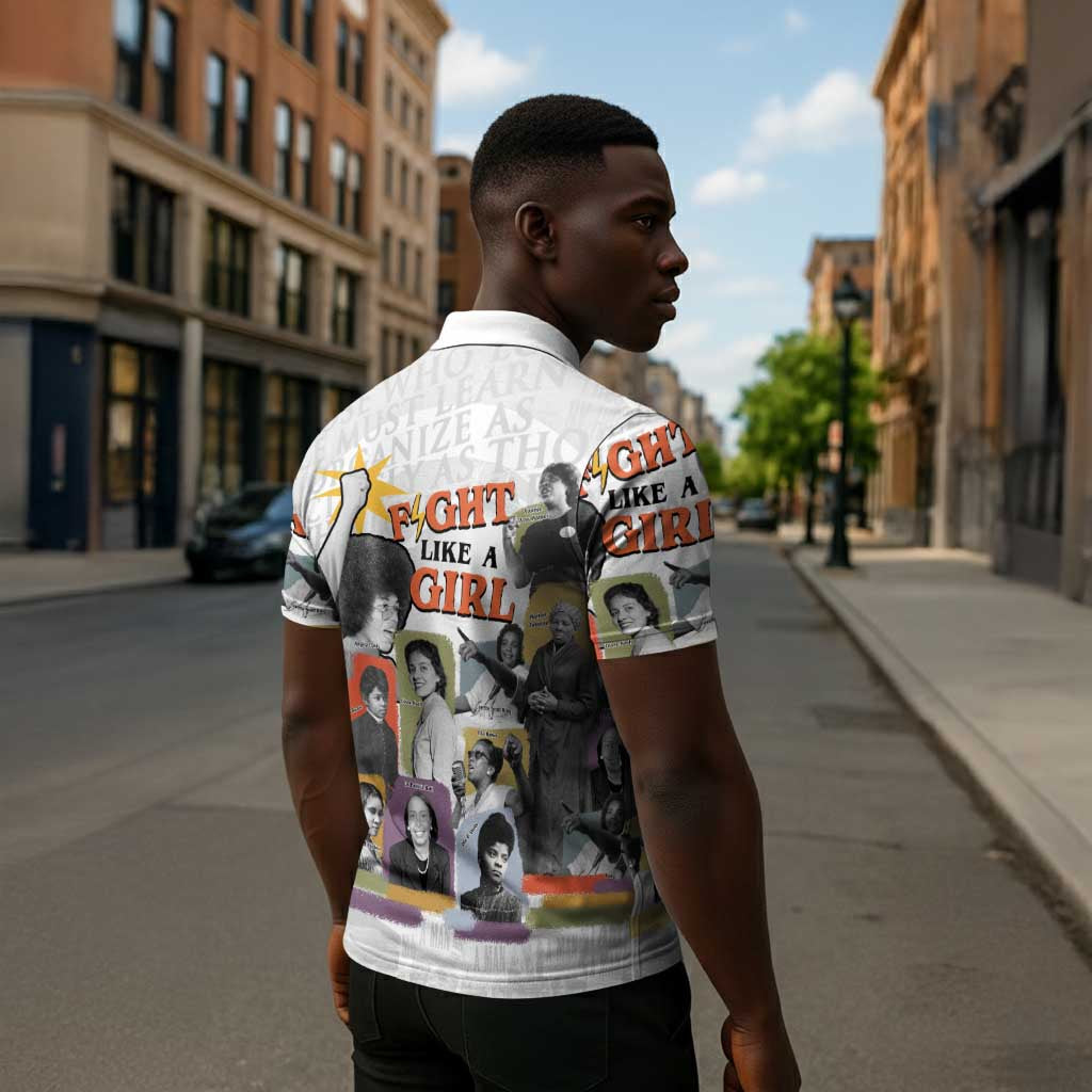 Black History Fight Like A Girl Zipper Polo Shirt African Feminist Icons and Bold Retro Art Style - African Pride