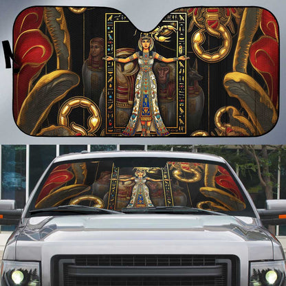 Serket Ancient Egyptian Auto Sun Shade with Canopic Jars and Scorpion Motif in Protection