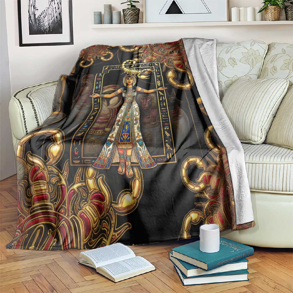 Serket Ancient Egyptian Blanket with Canopic Jars and Scorpion Motif in Protection