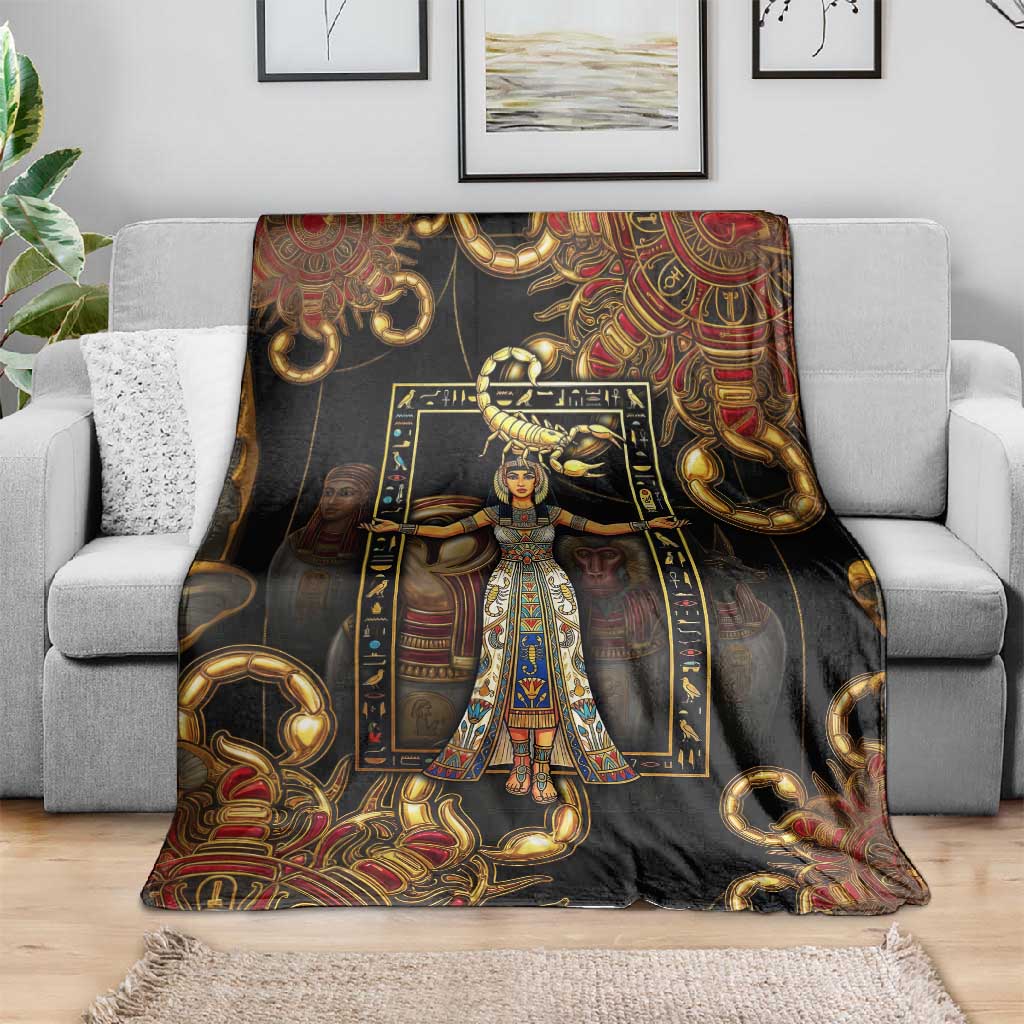 Serket Ancient Egyptian Blanket with Canopic Jars and Scorpion Motif in Protection