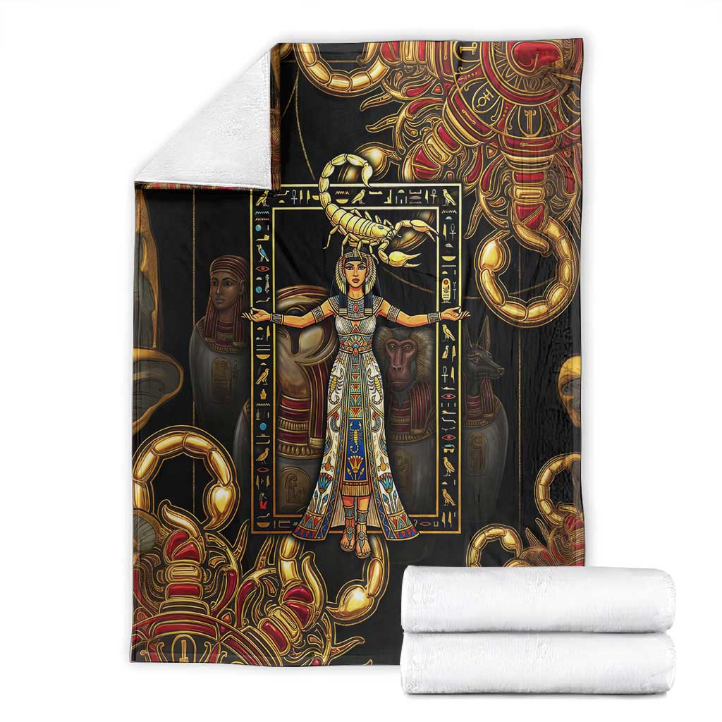 Serket Ancient Egyptian Blanket with Canopic Jars and Scorpion Motif in Protection