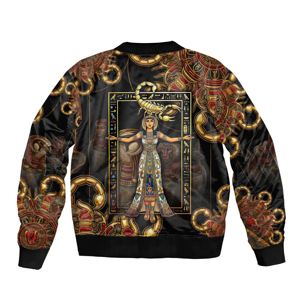 Serket Ancient Egyptian Bomber Jacket with Canopic Jars and Scorpion Motif in Protection