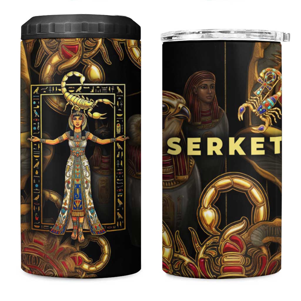 Serket Ancient Egyptian 4 in 1 Can Cooler Tumbler with Canopic Jars and Scorpion Motif in Protection