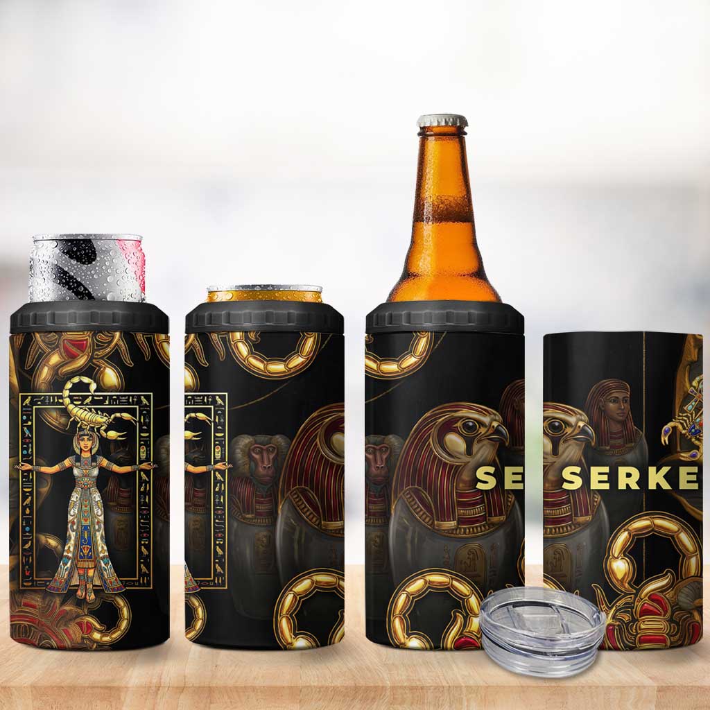 Serket Ancient Egyptian 4 in 1 Can Cooler Tumbler with Canopic Jars and Scorpion Motif in Protection