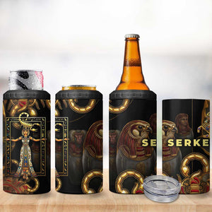 Serket Ancient Egyptian 4 in 1 Can Cooler Tumbler with Canopic Jars and Scorpion Motif in Protection
