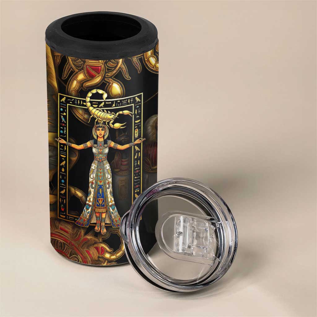 Serket Ancient Egyptian 4 in 1 Can Cooler Tumbler with Canopic Jars and Scorpion Motif in Protection