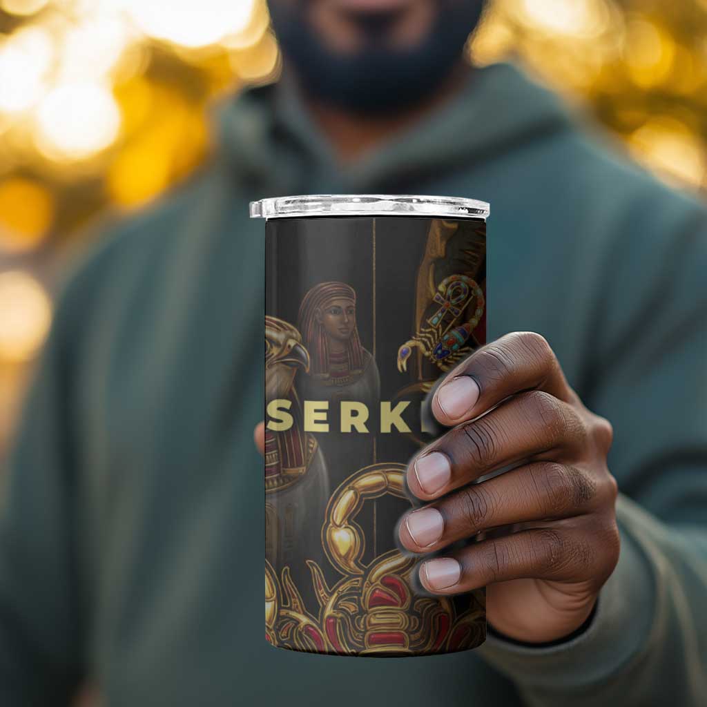 Serket Ancient Egyptian 4 in 1 Can Cooler Tumbler with Canopic Jars and Scorpion Motif in Protection