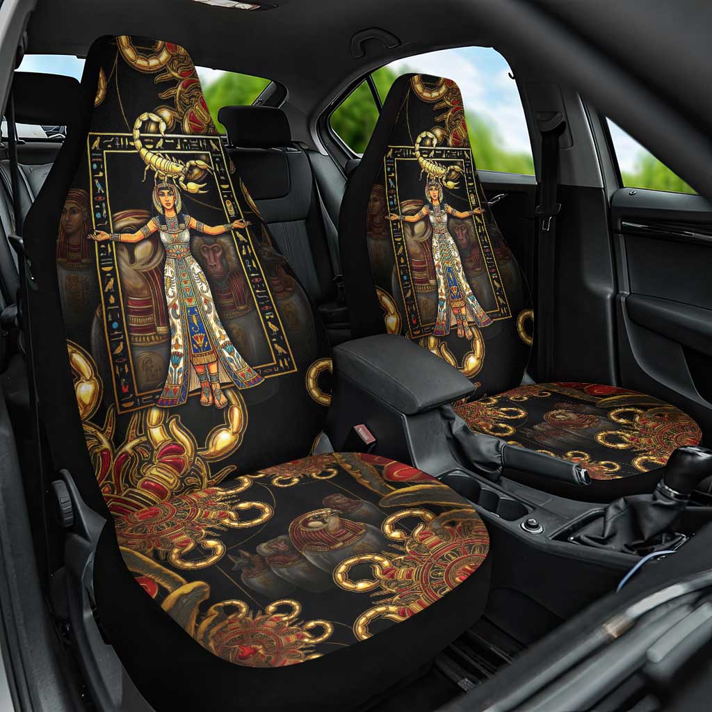 Serket Ancient Egyptian Car Seat Cover with Canopic Jars and Scorpion Motif in Protection