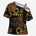 Serket Ancient Egyptian Cross Shoulder Shirt with Canopic Jars and Scorpion Motif in Protection