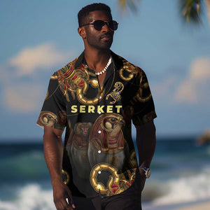 Serket Ancient Egyptian Hawaiian Shirt with Canopic Jars and Scorpion Motif in Protection