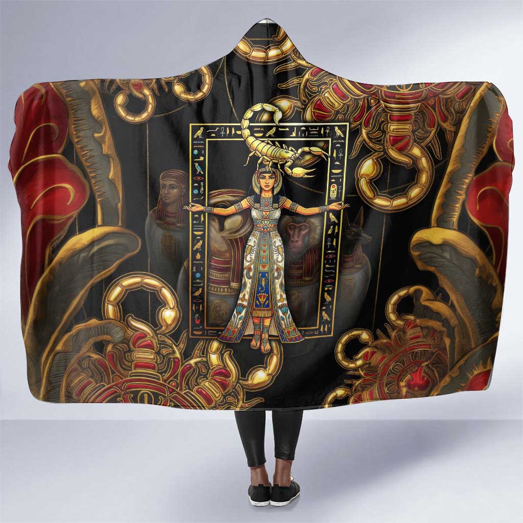 Serket Ancient Egyptian Hooded Blanket with Canopic Jars and Scorpion Motif in Protection
