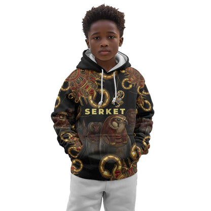 Serket Ancient Egyptian Kid Hoodie with Canopic Jars and Scorpion Motif in Protection