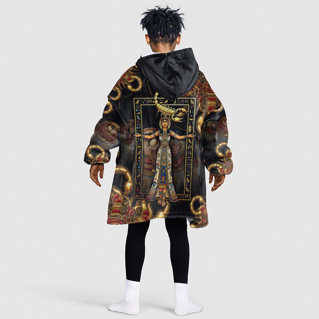 Serket Ancient Egyptian Kid Wearable Blanket Hoodie with Canopic Jars and Scorpion Motif in Protection