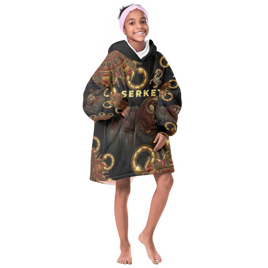 Serket Ancient Egyptian Kid Wearable Blanket Hoodie with Canopic Jars and Scorpion Motif in Protection