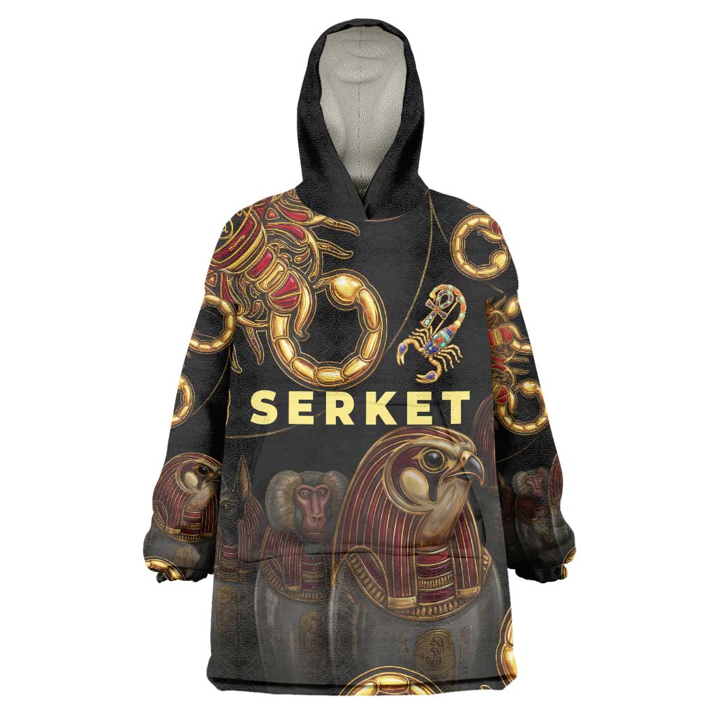 Serket Ancient Egyptian Kid Wearable Blanket Hoodie with Canopic Jars and Scorpion Motif in Protection