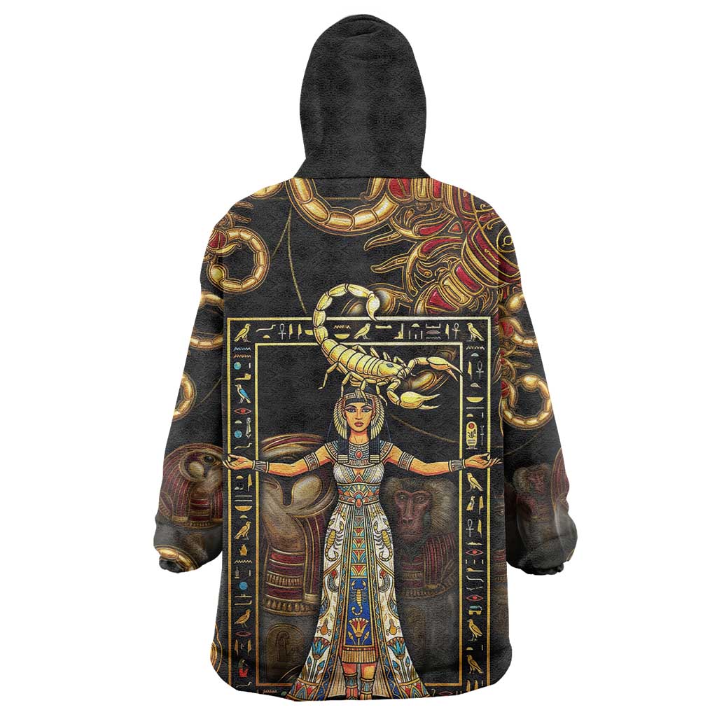 Serket Ancient Egyptian Kid Wearable Blanket Hoodie with Canopic Jars and Scorpion Motif in Protection