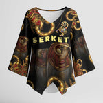 Serket Ancient Egyptian Kimono Sleeve Blouse with Canopic Jars and Scorpion Motif in Protection