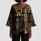 Serket Ancient Egyptian Kimono Sleeve Blouse with Canopic Jars and Scorpion Motif in Protection