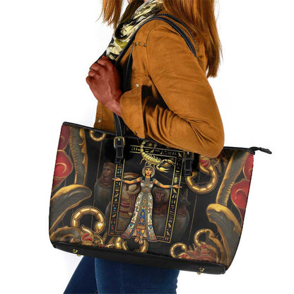 Serket Ancient Egyptian Leather Tote Bag with Canopic Jars and Scorpion Motif in Protection