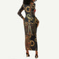 Serket Ancient Egyptian Long Sleeve Bodycon Dress with Canopic Jars and Scorpion Motif in Protection