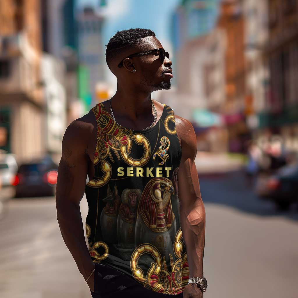 Serket Ancient Egyptian Men Tank Top with Canopic Jars and Scorpion Motif in Protection