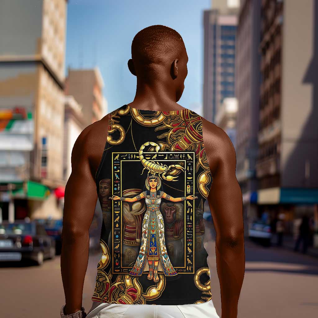Serket Ancient Egyptian Men Tank Top with Canopic Jars and Scorpion Motif in Protection