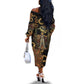 Serket Ancient Egyptian Off The Shoulder Long Sleeve Dress with Canopic Jars and Scorpion Motif in Protection