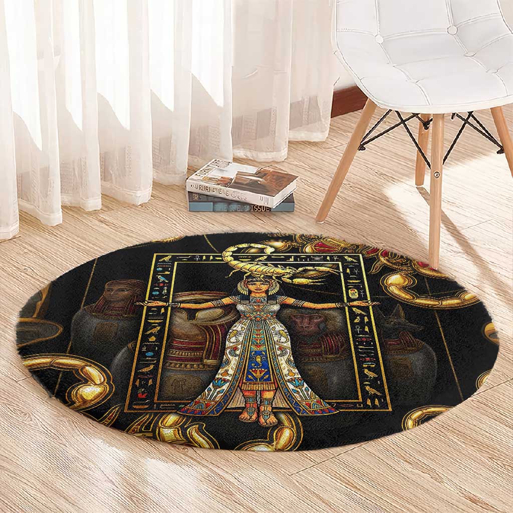 Serket Ancient Egyptian Round Carpet with Canopic Jars and Scorpion Motif in Protection