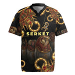Serket Ancient Egyptian Rugby Jersey with Canopic Jars and Scorpion Motif in Protection