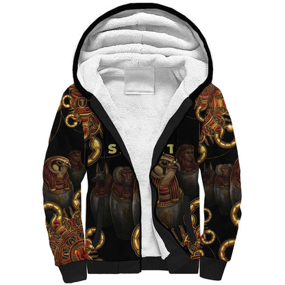 Serket Ancient Egyptian Sherpa Hoodie with Canopic Jars and Scorpion Motif in Protection