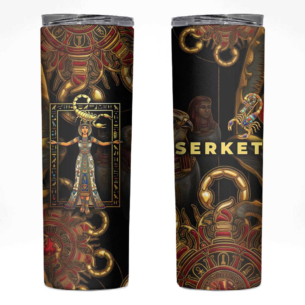 Serket Ancient Egyptian Skinny Tumbler with Canopic Jars and Scorpion Motif in Protection