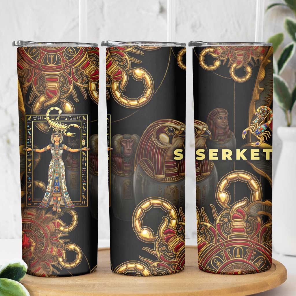 Serket Ancient Egyptian Skinny Tumbler with Canopic Jars and Scorpion Motif in Protection
