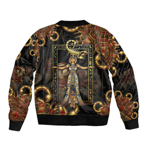 Serket Ancient Egyptian Sleeve Zip Bomber Jacket with Canopic Jars and Scorpion Motif in Protection