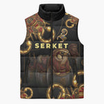 Serket Ancient Egyptian Sleeveless Puffer Jacket with Canopic Jars and Scorpion Motif in Protection