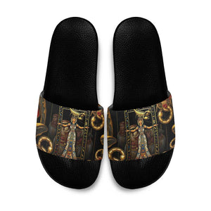 Serket Ancient Egyptian Slide Sandals with Canopic Jars and Scorpion Motif in Protection