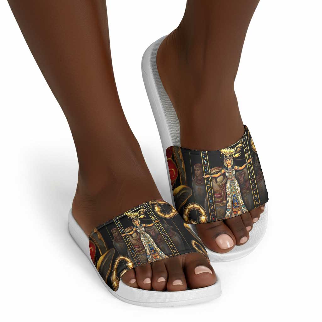 Serket Ancient Egyptian Slide Sandals with Canopic Jars and Scorpion Motif in Protection