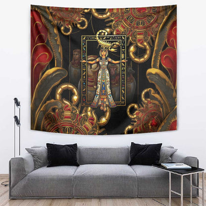 Serket Ancient Egyptian Tapestry with Canopic Jars and Scorpion Motif in Protection