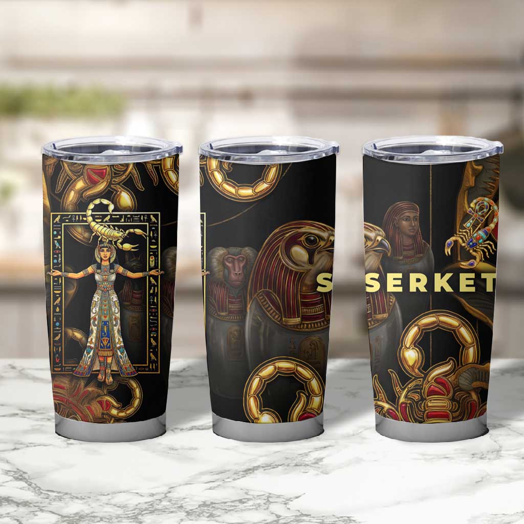 Serket Ancient Egyptian Tumbler Cup with Canopic Jars and Scorpion Motif in Protection