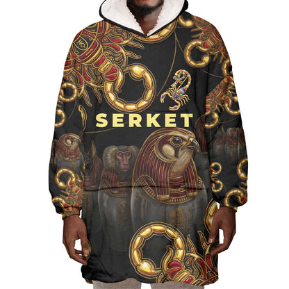 Serket Ancient Egyptian Wearable Blanket Hoodie with Canopic Jars and Scorpion Motif in Protection