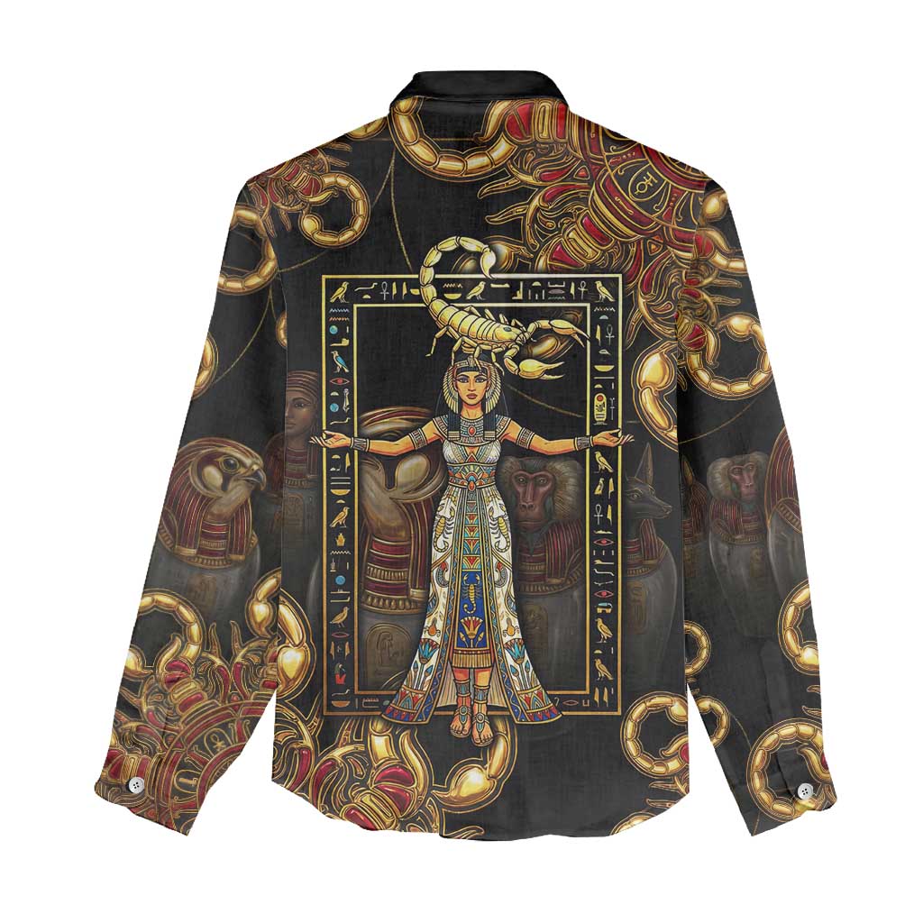 Serket Ancient Egyptian Women Casual Shirt with Canopic Jars and Scorpion Motif in Protection