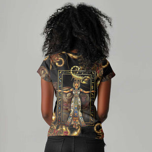Serket Ancient Egyptian Women V-Neck T-Shirt with Canopic Jars and Scorpion Motif in Protection
