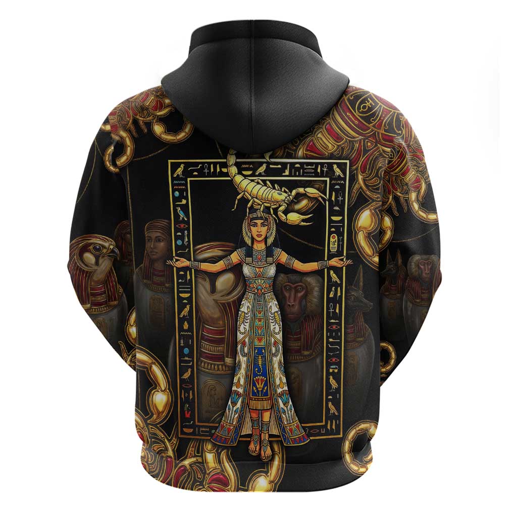 Serket Ancient Egyptian Zip Hoodie with Canopic Jars and Scorpion Motif in Protection