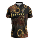 Serket Ancient Egyptian Zipper Polo Shirt with Canopic Jars and Scorpion Motif in Protection