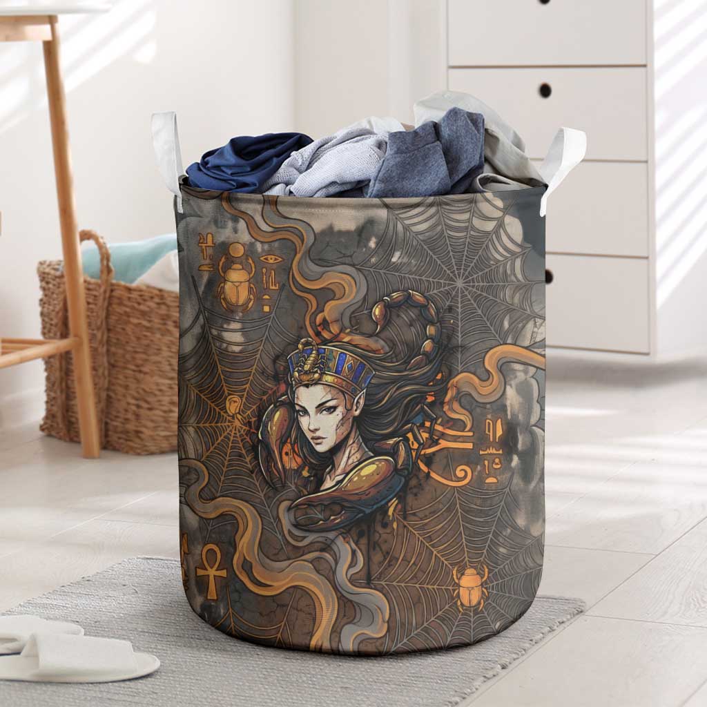 Serket Egyptian Laundry Basket Jeweled Scorpion and Cobweb Motif in Mystical Egyptian